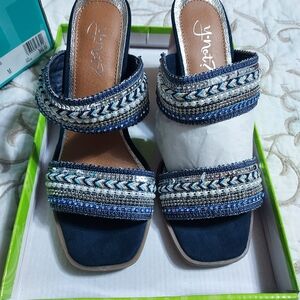 Chic Blue Beaded Sandals